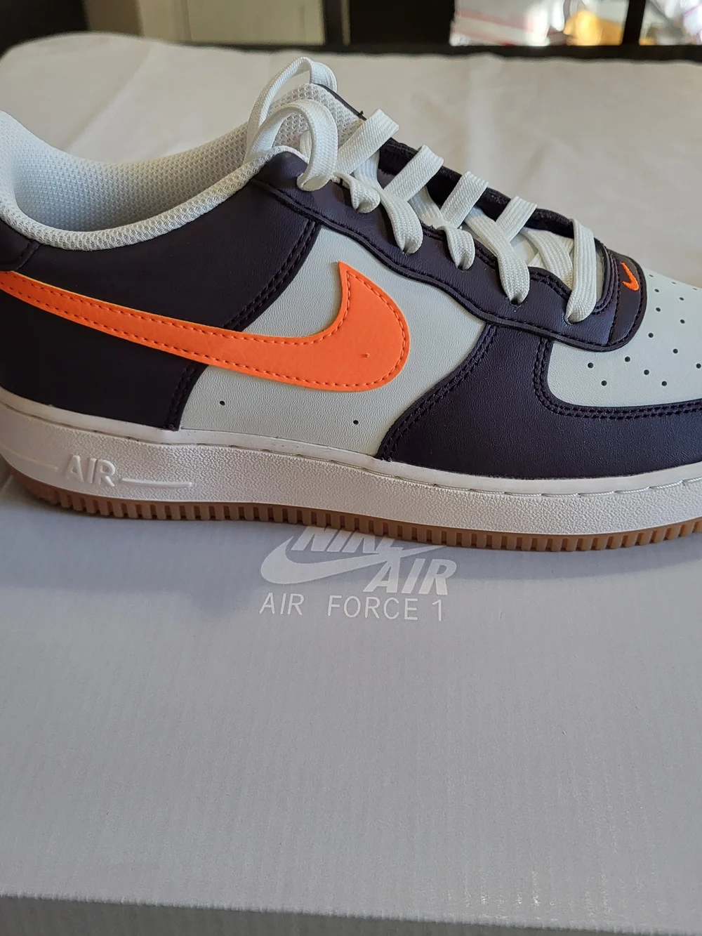 *NEW* Nike Air Force 1 GS White Orange Blue Leather Sneakers Kids 7Y Women's 8.5